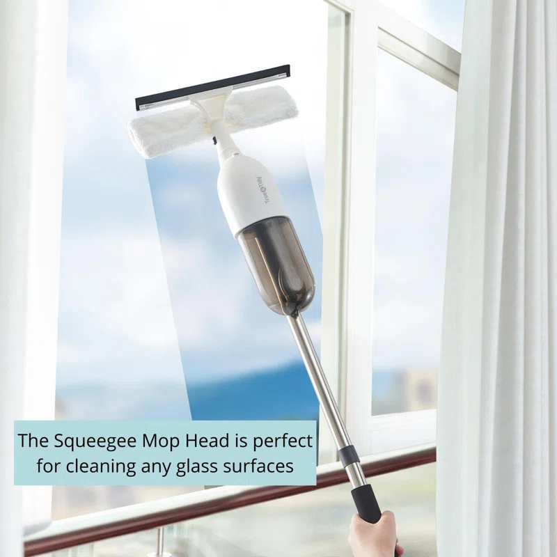 True & Tidy® "Clean Everywhere" Spray Mop Kit with 360° Swivel Head and Window Squeegee, White