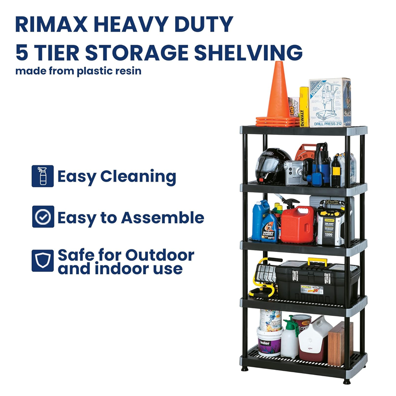 Rimax® 5-Tier Heavy Duty Plastic Shelving Unit, Black
