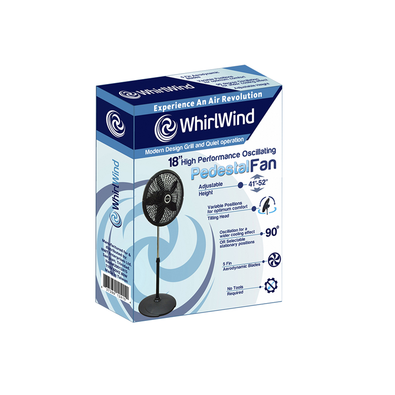 Whirlwind 18" High Performance 5-Fin Pedestal Fan, Black (plastic)