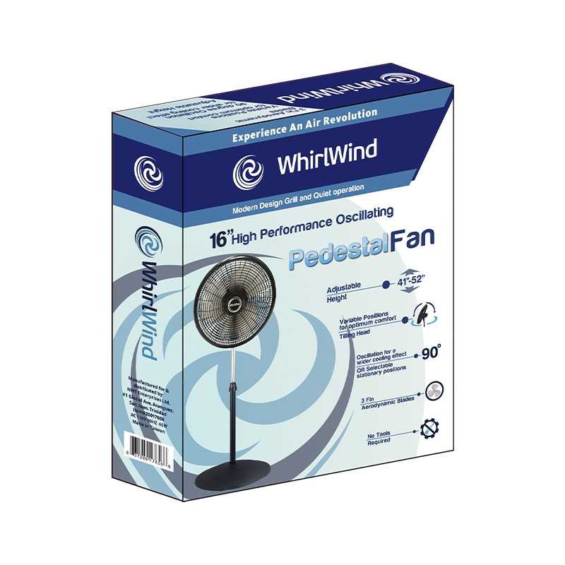Whirlwind 16" High Performance 3-Fin Pedestal Fan, Black (plastic)