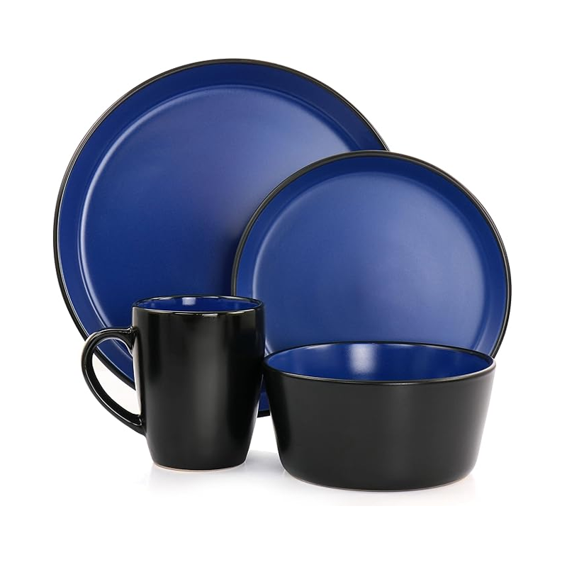 Gibson® "Laramie Blue" 16-pc Round Dinnerware set, Blue / Black
