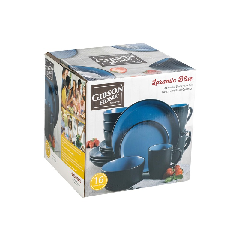 Gibson® "Laramie Blue" 16-pc Round Dinnerware set, Blue / Black